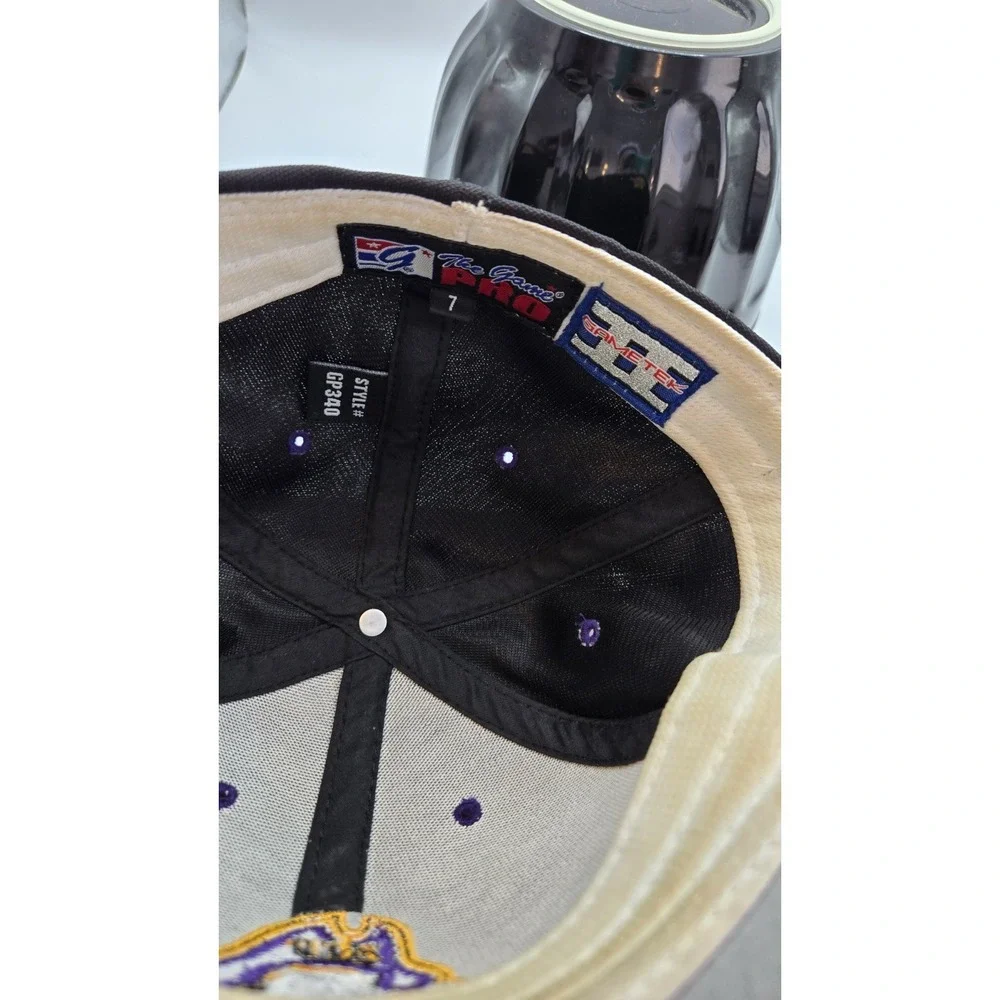 ECU Pirates Fitted Hat Size 7 The Game Pro GameTek Black Purple Flat Bill Cap